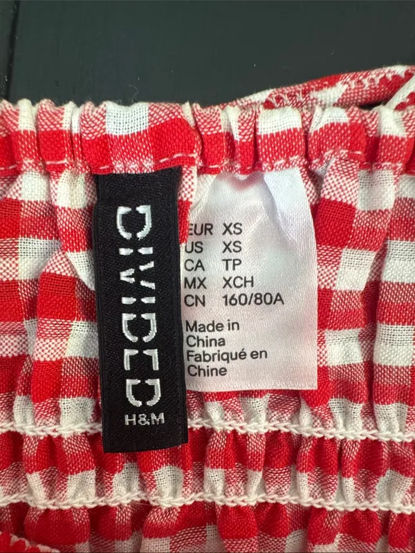 H&M Red and White Gingham Smocked Crop Cami - Image 2