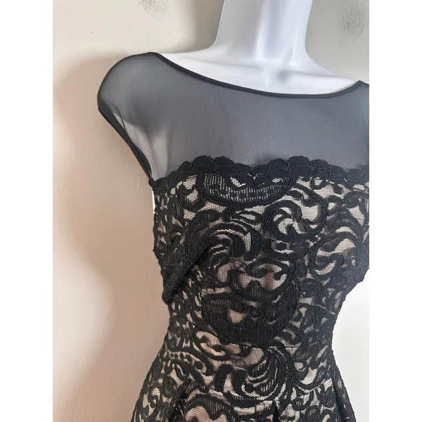 Eliza J Womens Black‎ Floral Lace Illusion Neck Fit & Flare Cocktail Dress 8 - Image 3