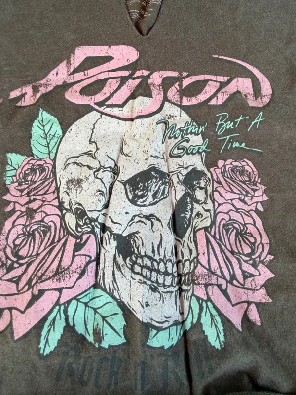 Poison XXS Brown Cotton Vintage Band Graphic Tee Cropped - Image 3