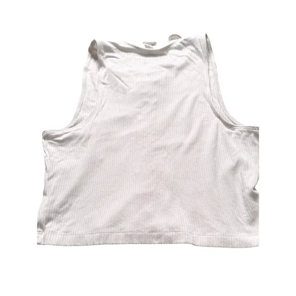 Daily Practice Anthropologie White Lace Up Ribbed Knit Crop Tank Top Womens S - Image 2
