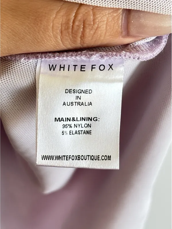 White Fox Don’t Tell Me Now Mini Dress Lilac XS Mesh Ruffle Bodycon - Image 8