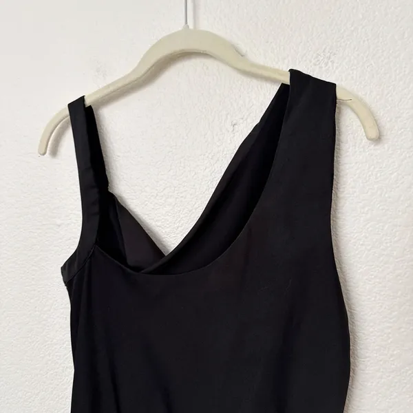 [ASTR] Black Satin Asymmetrical Sleeveless Draped Cowl Neck Bodysuit Sz Medium M - Image 6