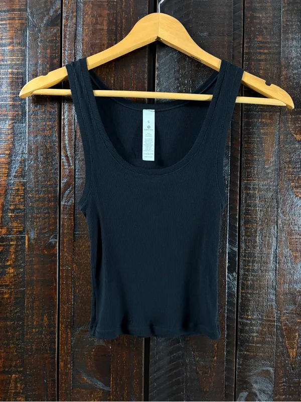 Women's Black Ribbed Modal Cropped Tank Top Small - Image 3