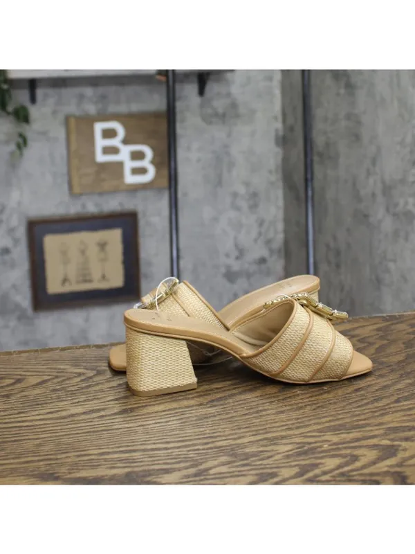 A New Day Womens Kathleen Raffia Buckle Block Heels 92611240 Brown 6M - Image 6