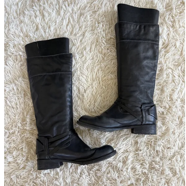 Steve Madden Black Leather Knee High Boots Womens Size 7 Riding Moto StyLe - Image 2