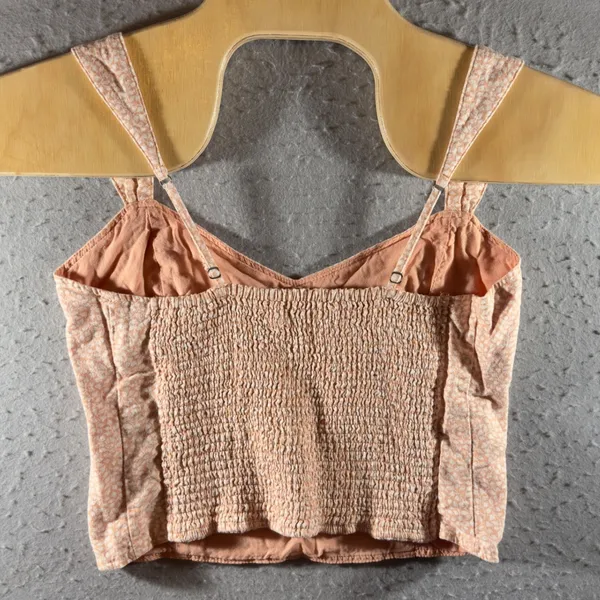1522 | Abercrombie Linen Blend Floral Smocked‎ Crop Top Peach Womens M - Image 2