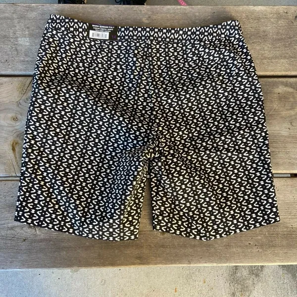Mario Serrani Italy‎ Black White Geometric Bermuda Shorts Comfort Stretch NWT 14 - Image 5