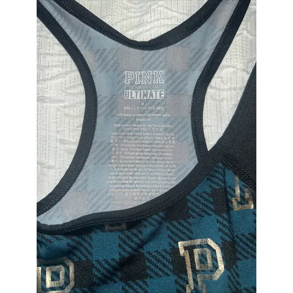 PINK Victoria's Secret Ultimate Sports Bra Size M‎ Checkered Teal And Black - Image 2