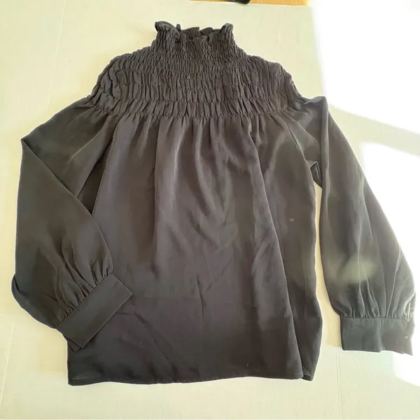 Patrizia Luca smocked high neck long sleeve blouse black - Image 6