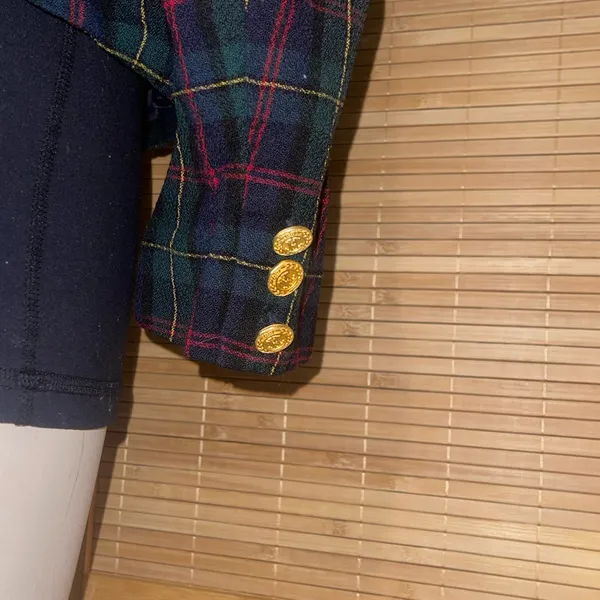 Vintage JH Collectibles military-style double-breasted wool blue plaid jacket 10 - Image 5