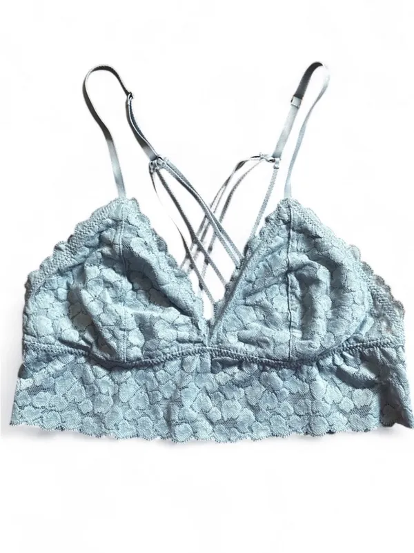 Aerie Light Blue Animal Print Lace Strappy Longline Bralette Size Small - Image 5
