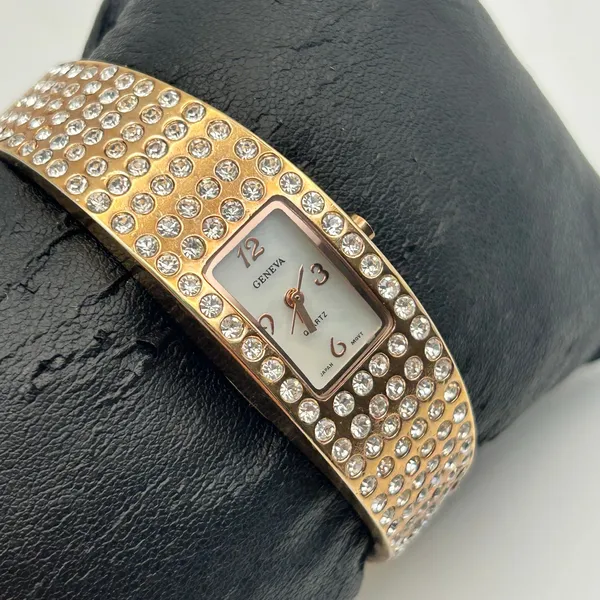 Geneva Rose Gold Crystal Embellished Women’s Bangle Watch - Image 3