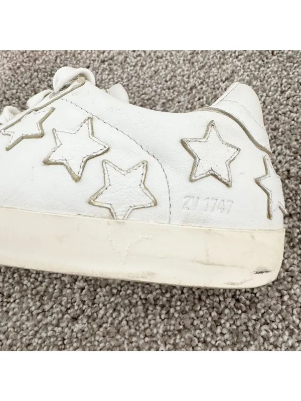 Zadig Voltaire Sneakers Size 7‎ EU 38 White Leather Distressed Star Alternative - Image 10