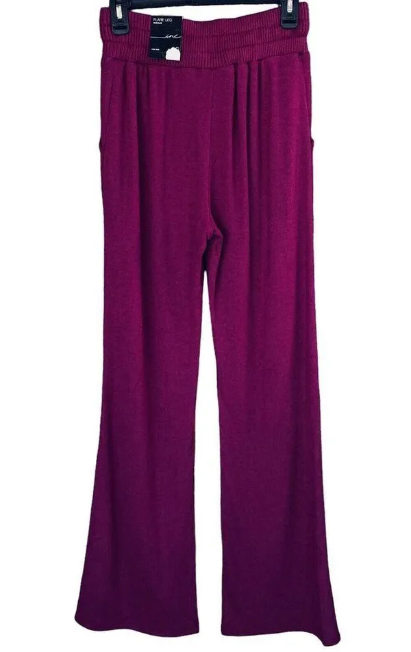 INC X-Small Flare Knit Sweater Pants Pockets Stretch Autumn Berry Magenta New - Image 3