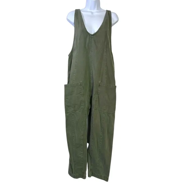 Free People High Roller Jumpsuit in Moss Stone Size Small Denim Overalls Harem - Image 5