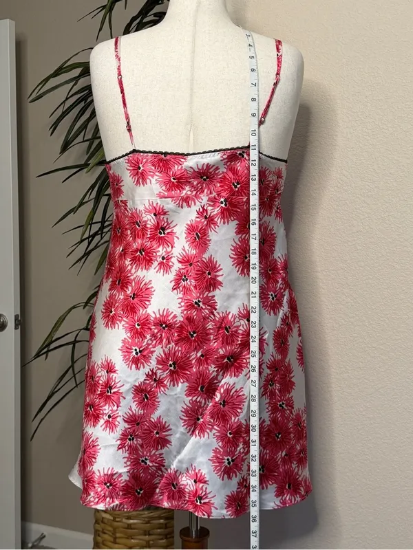 Lilly Pulitzer White and Pink Floral Satin Chemise with Black Lace - Image 4