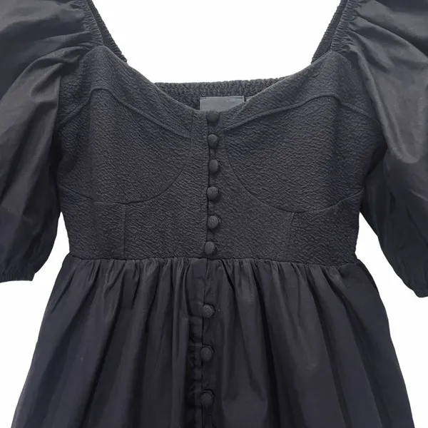 Anthropologie Maeve Puff-Sleeved Cotton Sweetheart Mini Dress Black Size Medium - Image 5