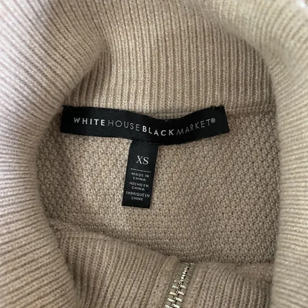 White House Black Market Sweater XS Tan Zip Up Short Sleeve Work Chic - Image 6