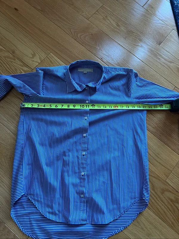 LOFT Blue & White Vertical Stripe Button-Down Shirt trumpet sleeve - Image 5