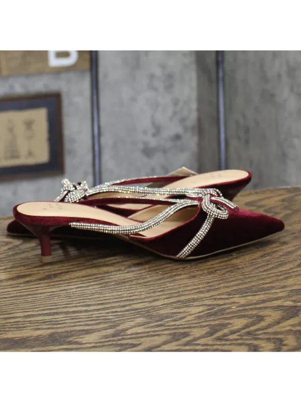 NWT A New Day Gwen Rhinestone Bow Velvet Mule Heels 94656737 Burgundy Red 7M - Image 7