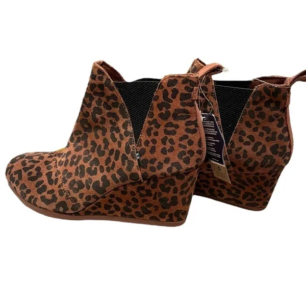 Toms Kelsey Cheetah Print Suede Pull On Chelsea Boots 9‎ Animal - Image 3