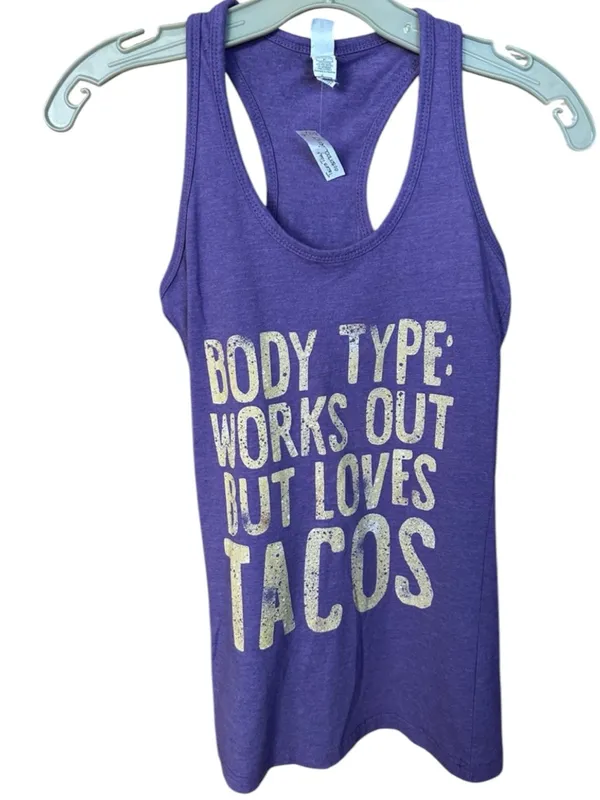 Purple & Gold Tank Top Body Type: Works Out But Loves Tacos - Image 2
