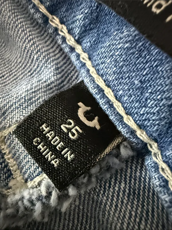 True Religion Blue Flare Jeans with Rhinestone Script - Image 3