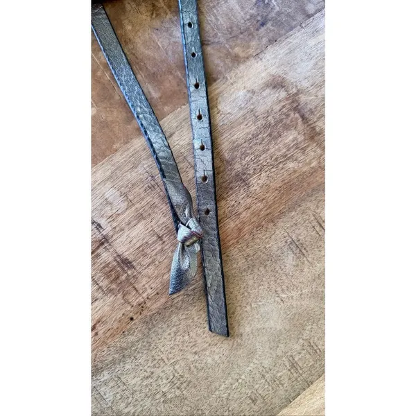 Banana Republic Metallic Leather Skinny Belt Knot Style Pewter Silver - Image 7