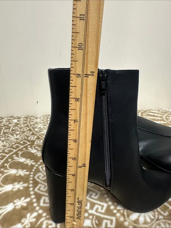 Thompson by Macy Black Faux Leather Block Heel Ankle Boots - Image 8