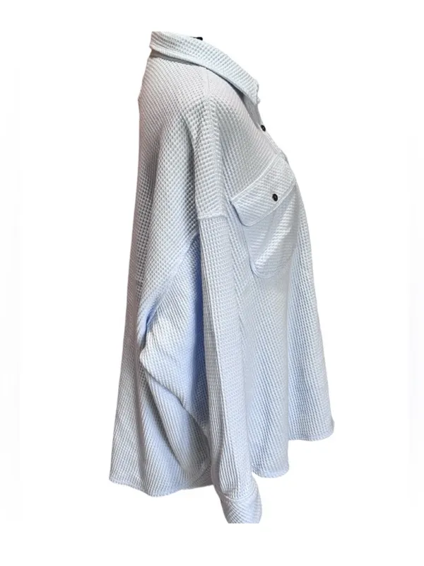 $79 NWOT Aerie LumberJane Waffle Knit Shirt / Shacket in light blue M - Image 4