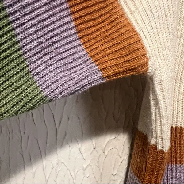 Gilli Beige Colorful Striped Crewneck Sweater size Medium Tan - Image 5