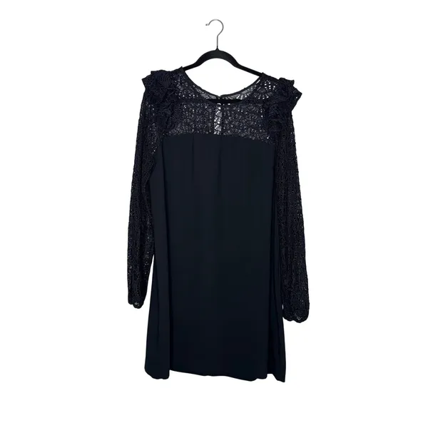 Lilly Pulitzer Lace Shift Dress Womens Large Black Excellent Ruffle Long Sleeve‎ - Image 2
