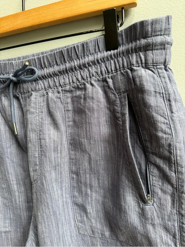 Athleta Cabo Linen Textured Wide Leg Pants Size Medium Navy Blue - Image 5