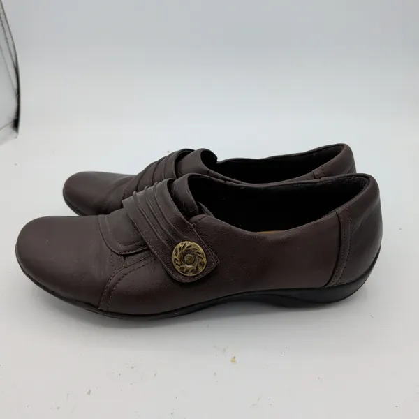 Clarks Artisan Womens 7.5M Brown Leather‎ Ruched Slip On Loafers 26102320 - Image 2