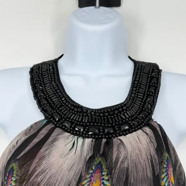 Vintage Y2K Twenty One Made in USA Peacock Chiffon‎ Halter Top S - Image 3