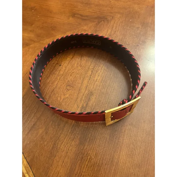 Vintage CARLISLE Belt XS RED Leather 1629 GOLD Metal 1990s Retro - Image 3