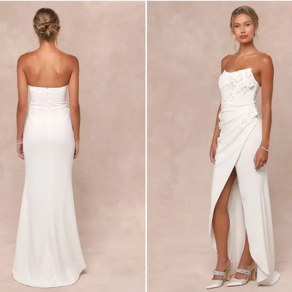 LULU's Bridal Wedding Chic Modern Sexy Floral Bustier Mermaid Trumpet Gown - Image 4