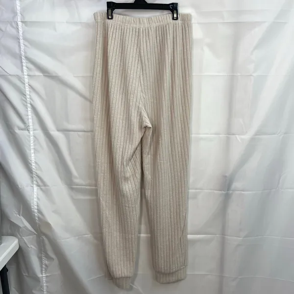 Women's beige soft‎ ribbed pull on drawstring high waisted lounge pajama pants M Size M - Image 5