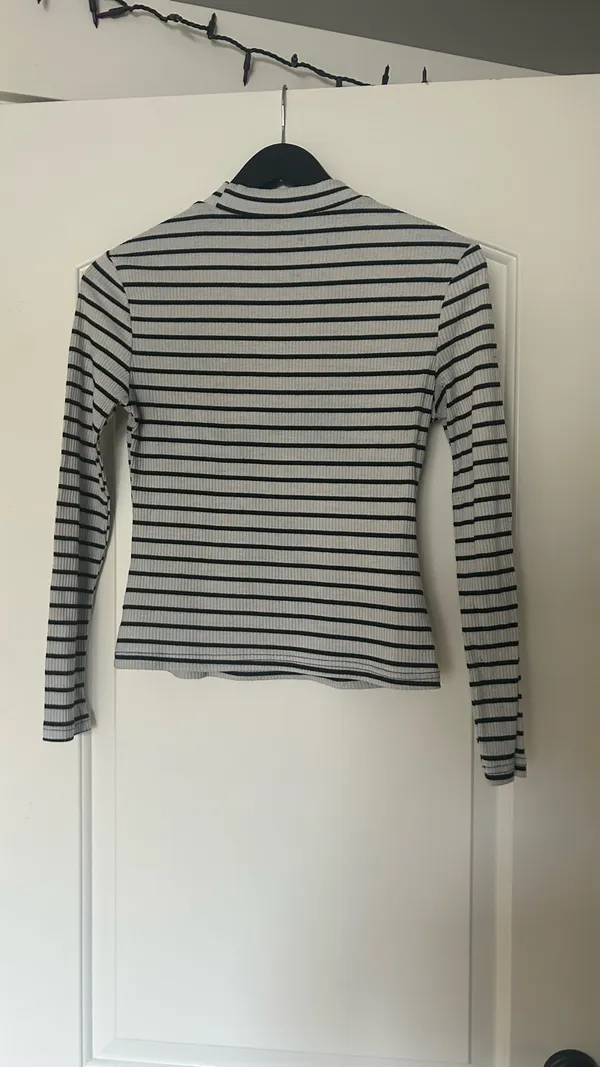 SHEIN Black & White Striped Ribbed Mock Neck Long Sleeve Top - Image 2