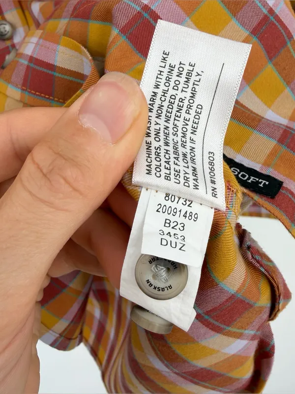 DULUTH TRADING CO Women's AKHG Midnight Sun Shirt Red Yellow Orange Plaid XL - Image 8