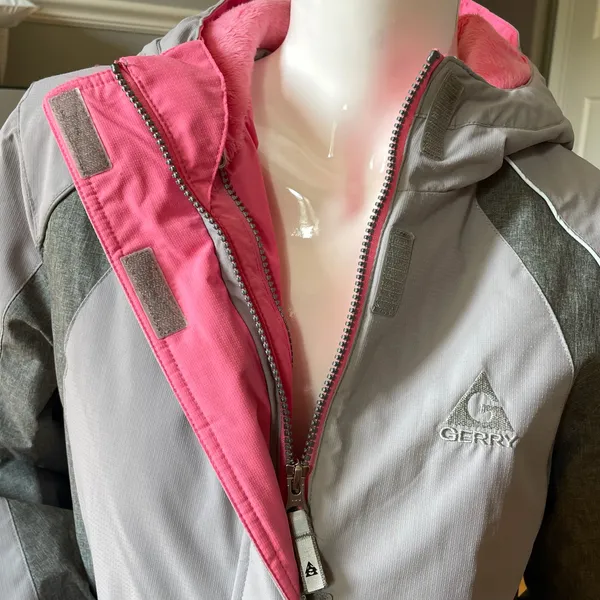 Gerry Girls Ski Jacket Size L 14/16 Gray Pink Hooded Winter Snow Coat - Image 5