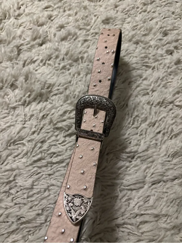 Vintage Belt Women’s Crocodile Embossed Western Beige Belt One Size - Image 3
