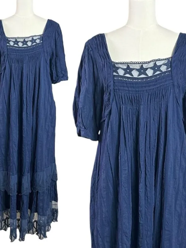 Free People Bohemian Cottage Americana Star Lace Calder Midi Dress Large - Image 6
