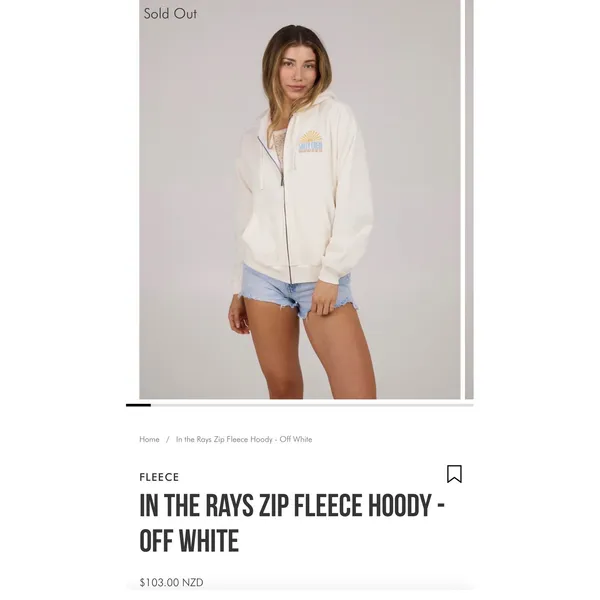 Salty Crew In the Rays Zip Fleece Hoodie Off White Cream Graphic Sweatshirt S - Image 4
