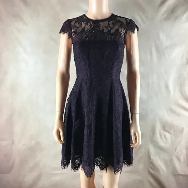 BB Dakota Dark Plum Lace Fit and Flare Mini Dress Size 0 - Image 4