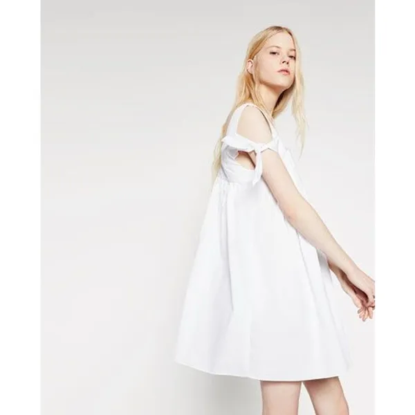 Trafaluc Collection Womens Dress Size M Zara White Poplin Bow Sleeve‎ Mini NEW - Image 3