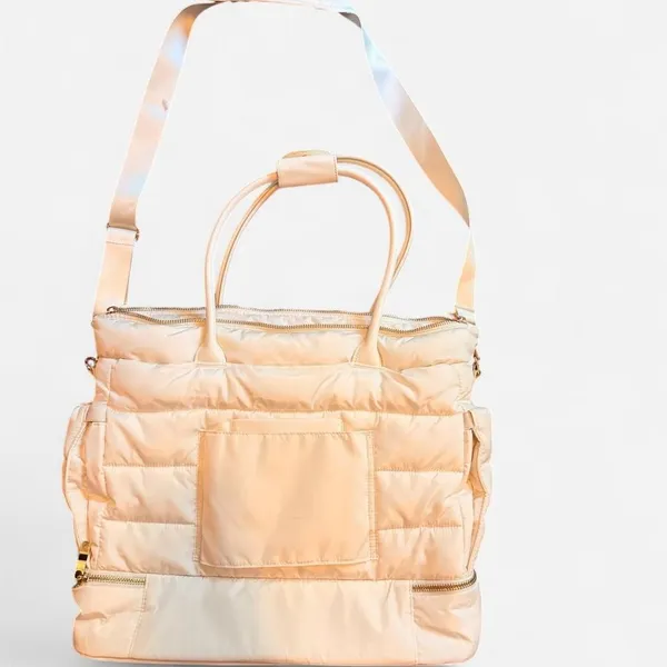 iPack Puffy Tote Bag Cream Laptop Travel Weekender Shoulder Carry On Bag - Image 3