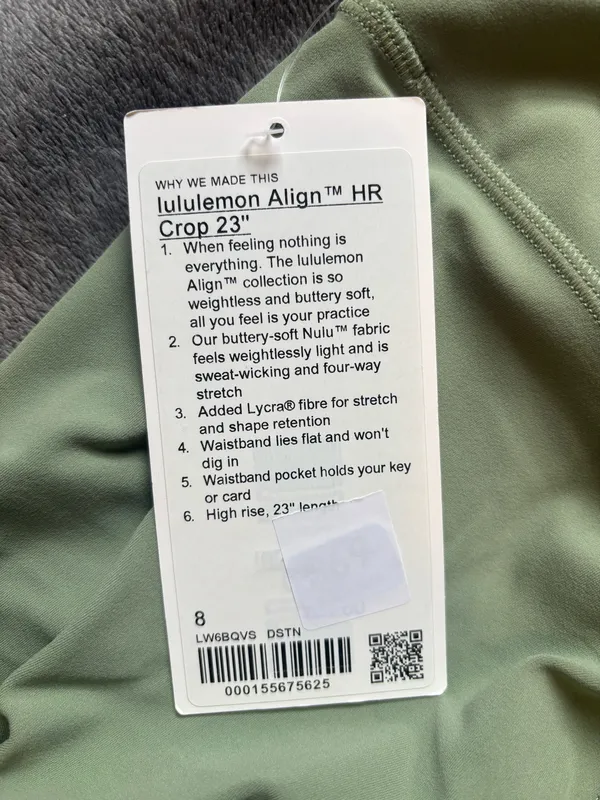 NWT Lululemon Align High-Rise Crop 23" Desert Green - Size 8 - Image 3