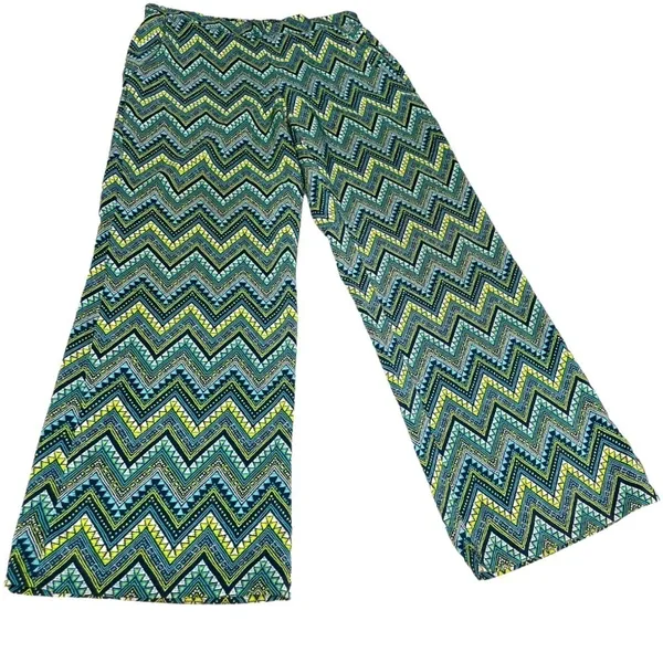 BCX Chevron Print Wide Leg Pants Blue Green Yellow Boho Festival L - Image 8