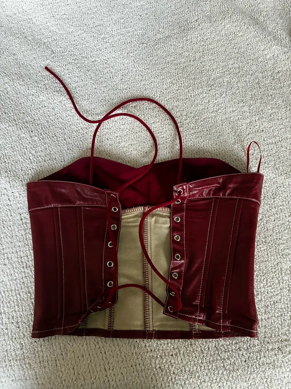 Red Edikted faux leather lace up corset top - Image 2